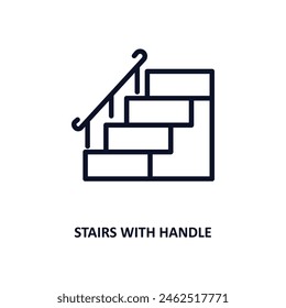 stairs with handle icon. Thin line stairs with handle icon from construction collection. Outline vector isolated on white background. Editable stairs with handle symbol can be used web and mobile