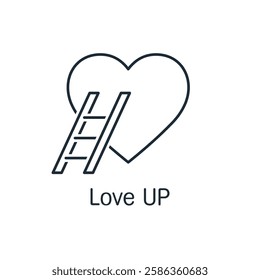 Stairs to the heart. Love up.  Vector linear icon illustration isolated on white background.