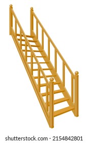 stairs for the house inside to the second floor made of wooden vector illustration isolated on white background