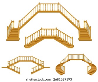 stairs for the house inside to the second floor made of wooden cartoon stock vector illustration isolated on white background