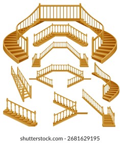 escadas para a casa dentro para o segundo andar feito de desenho animado de madeira ilustração vetor isolado no fundo branco