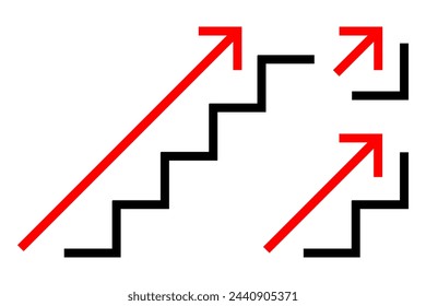 Stairs up icon. Stairs with up arrow flat icon. Vector isolated on white background.