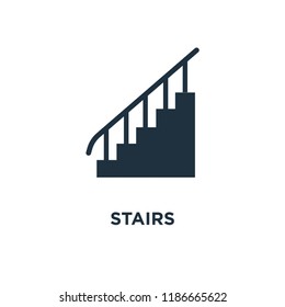 Stairs icon. Black filled vector illustration. Stairs symbol on white background. Can be used in web and mobile.