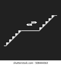 Stairs icon for business up and down yes or no isolate on black background, vector illustration.
