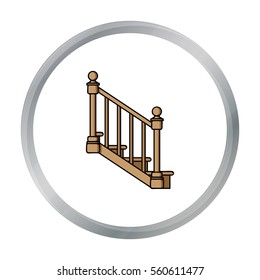 Stairs icon in cartoon style isolated on white background. Sawmill and timber symbol stock vector illustration.