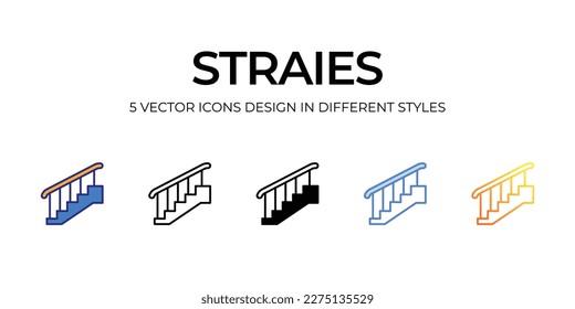 stairs Icon Design in Five style and Editable Stroke  Line  Solid  Flat Line  Duo Tone Color    Color Gradient Line  Suitable for Web Page  Mobile App  UI  UX   GUI design 
