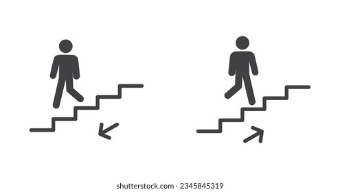 Icono de escaleras, escaleras arriba y abajo icono, estación de tren delgada tablero de información de iconos planos, instalaciones de la estación de tren moderna ilustración vectorial. 