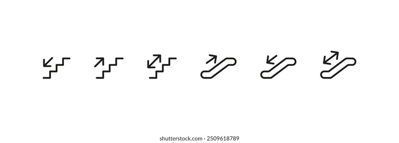 Icono de escaleras. Señal de la escalera mecánica. Sube y baja el set de Vector. Señales de escalera aisladas.