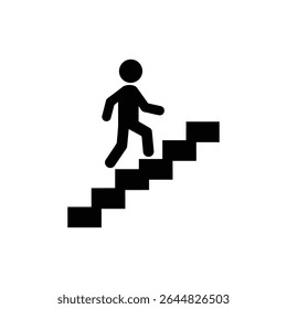 Stairs icon with person climbing symbolizing progress and growth