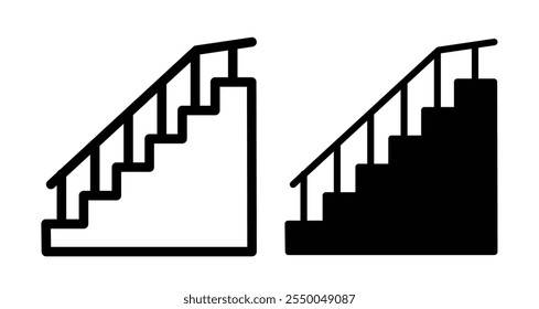 Stairs Icon set in black filled and line.