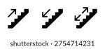 Stairs icon set, climb up and down stairs with directional arrows, staircase sign, escalator