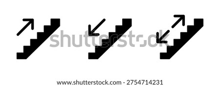 Stairs icon set, climb up and down stairs with directional arrows, staircase sign, escalator
