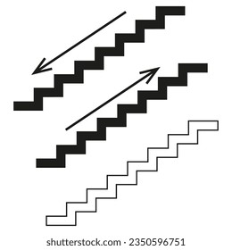 Stairs icon set. The direction of movement on the stairs. Stairs with up and down arrows. Vector illustration. EPS 10.