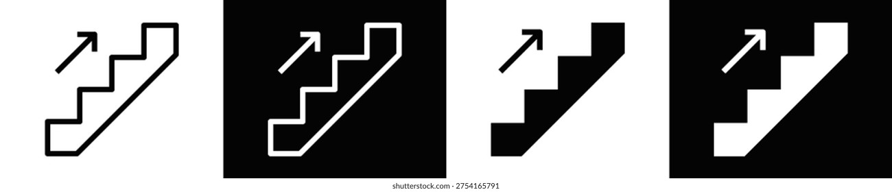 Stairs Icon Set White And Black Background Style