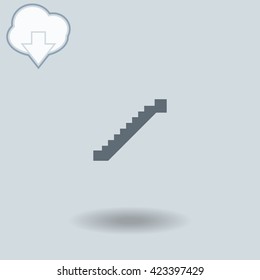 Stairs icon with shadow. Cloud of download with arrow.