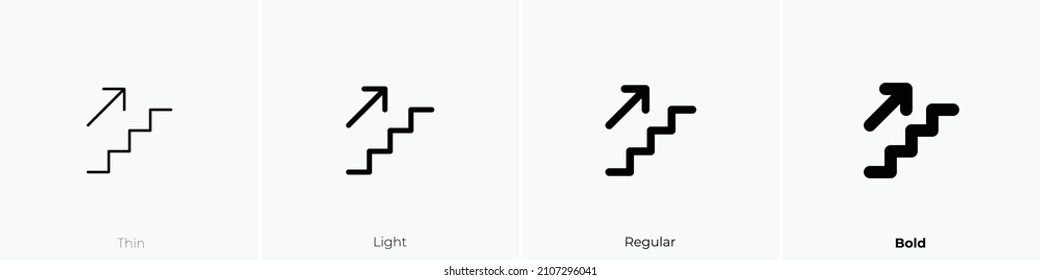 stairs up icon. Thin, Light Regular And Bold style design isolated on white background