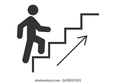 Vetor de ícone de escadas. Suba o ícone plano da placa da escada no fundo branco. Subindo escada ou escada sinal ícone de vetor plano, ícone de escadas vetor de símbolo de sinal isolado.  Homem subindo escadas. 