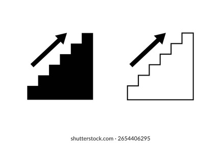 Symbolvektor für Treppen, Abwärts Treppen. Unteres Symbol-Zeichen. Treppen- oder Treppenzeichen heruntergehen, flaches Vektorsymbol, Symbol unten, Symbol für einzelne Zeichen, Vektor. EPS 10 . 