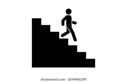 Symbolvektor für Treppen, Abwärts Treppen. Unteres Symbol-Zeichen. Treppen- oder Treppenzeichen heruntergehen, flaches Vektorsymbol, Symbol unten, Symbol für einzelne Zeichen, Vektor. EPS 10 . 