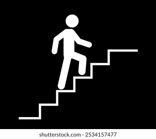 Stairs icon vector illustration, Up or down walkway ladder symbol sign, Man climbs the stairs, Climb Up Stair Sign Flat Icon Isolated, Walking up staircase or stairs sign in silhouette. warning sign.