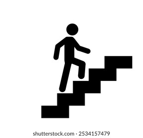 Ilustración vectorial del icono de la escalera, arriba o abajo del símbolo de la escalera de la pasarela, el hombre sube las escaleras, sube el icono plano del signo de la escalera aislado, subiendo escaleras o escaleras silueta Iniciar sesión.