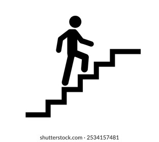 Ícone de escada ilustração vetorial, Sinal de símbolo de escada para cima ou para baixo, Homem sobe as escadas, Escalada para cima Sinal de escada Ícone plano isolado, Escada para cima ou sinal de escada em silhueta. sinal de aviso.