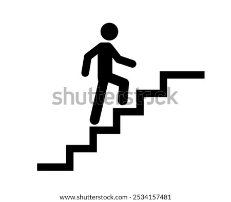 Stairs icon vector illustration, Up or down walkway ladder symbol sign, Man climbs the stairs, Climb Up Stair Sign Flat Icon Isolated, Walking up staircase or stairs sign in silhouette. warning sign.