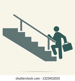 Stairs icon vector llustration.Man on Stairs going up symbol isolated on white.