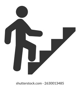 Vetor de ícone de escadas. Ícone de vetor plano de sinal de escada ou escada para cima, Ícone plano de sinal de escada para cima no fundo branco. Ícone de escada superior do vetor de símbolo de sinal isolado.  Homem subindo escadas. 