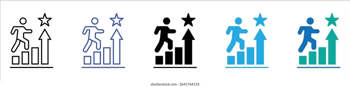 Stairs icon vector. Walking up staircase or stairs sign flat vector icon, Climb Up Stair Sign Flat Icon on White Background. Upstairs icon isolated sign symbol vector. Man climbing stairs.