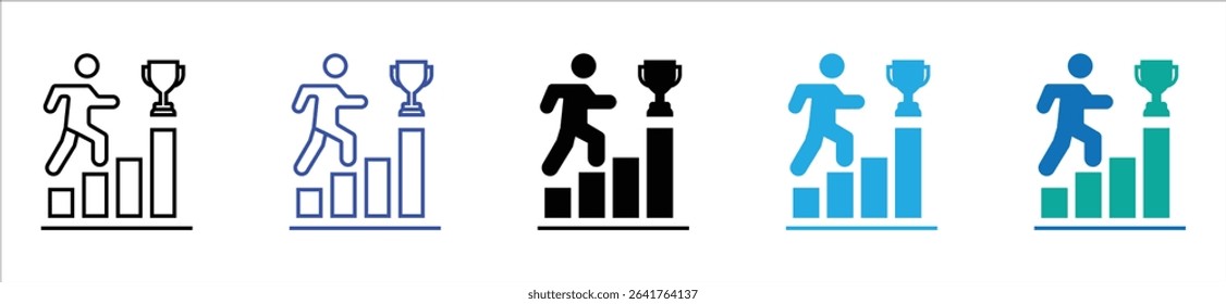 Stairs icon vector. Walking up staircase or stairs sign flat vector icon, Climb Up Stair Sign Flat Icon on White Background. Upstairs icon isolated sign symbol vector. Man climbing stairs.