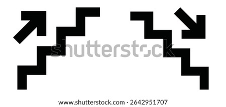 Stairs icon vector. Walking up staircase or stairs sign flat vector icon, Climb Up Stair Sign. Upstairs icon isolated sign symbol vector. Man climbing stairs. Step on the ladder. 