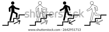 Stairs icon vector. Walking up staircase or stairs sign flat vector icon, Climb Up Stair Sign. Upstairs icon isolated sign symbol vector. Man climbing stairs. Step on the ladder. 