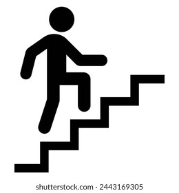 Stairs icon. Walking up staircase or stairs sign flat vector icon for apps and print. Man climbing stairs. Black silhouette. Vector illustration.