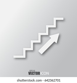 Stairs icon in white style with shadow isolated on grey background. For your design, logo. Vector illustration.