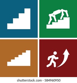 stairs icons set. Set of 4 stairs filled icons such as stair, man going up