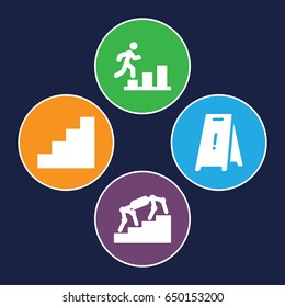 Stairs icons set. set of 4 stairs filled icons such as wet floor, stair, man going up