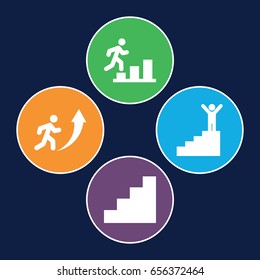 Stairs icons set. set of 4 stairs filled icons such as stair, man going up