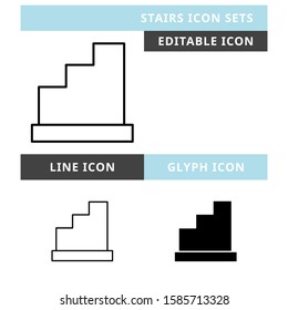 Stairs icons set vector design, modern editable line and  glyph icon, black colour and isolated for icon presentation, website and banner
