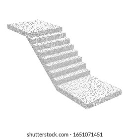 Stairs, interior staircases steps. Dotwork Halftone Style Monochrome Gradient Vector Illustration.