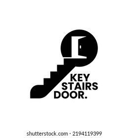 stairs with key and door creative design logo