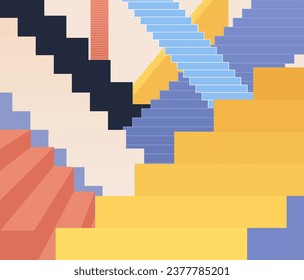 Stairs labyrinthabstraktes 2D-Illustrationskonzept. Mysteriöse geometrische Architektur einzeln auf Cartoon-Szene, weißer Hintergrund. Metapher für den Bau von Surreal-Treppen, abstrakte flache Vektorgrafik