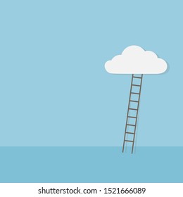 The Stairs Leading To The Clouds, Dare To Dream Concept, Vector And Illustration Flat Design For Web Or Template. 