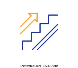 Stairs line icon. Shopping stairway sign. Entrance or Exit symbol. Colorful outline concept. Blue and orange thin line color icon. Stairs Vector