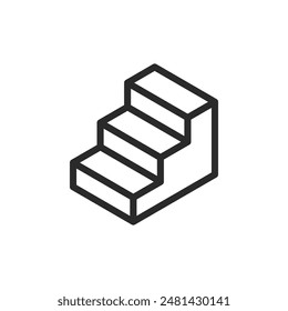 Treppen, lineares Stilsymbol. Isometrische Treppe. Bearbeitbare Strichbreite.