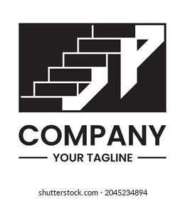 up stairs logo concept. negative space logotype. black and white. for logo, icon, symbol and sign