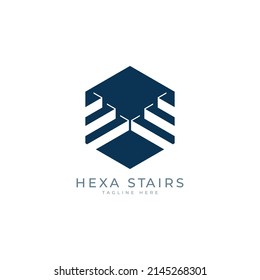 stairs logo design concept hexagon steps logo  for corporate business company