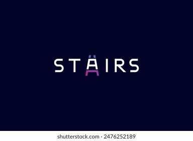 Stairs Logo, letter A with stair icon combination in text Stairs typography logo, vector illustration