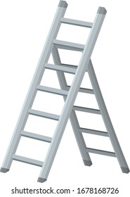 Escaleras. Objeto para subir a la cima en diferentes posiciones. Dibujo plano de caricatura. Placa de acero de metal gris