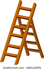 Stairs. Object for climbing to the top in isometric view. Cartoon flat illustration. Brown wooden stepladder